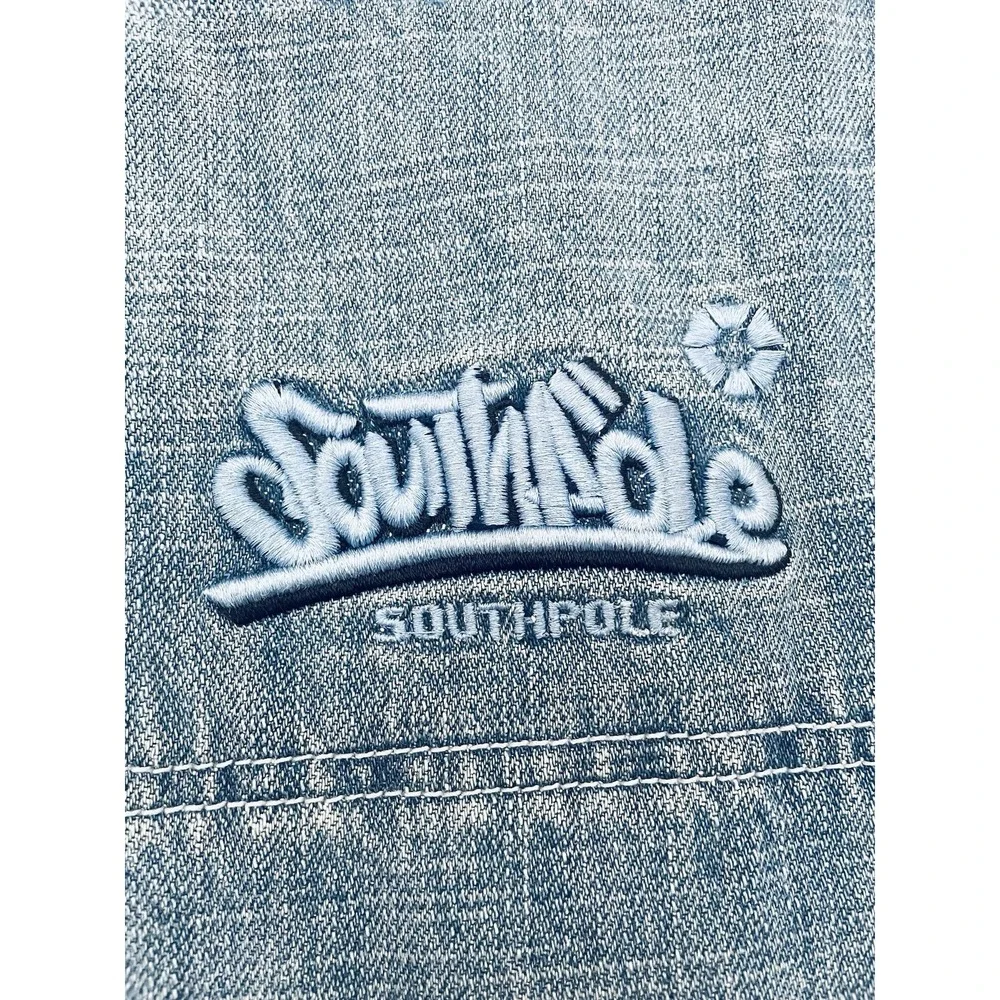 Vintage Y2K SOUTHPOLE Embroidered Denim Vest M Oversized Hip Hop Streetwear